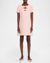 Valentino Garavani Bow Crystal Heart Sheer Sleeve Wool Mini Dress in Blue | Lyst Valentino Garavani Bow Crystal Heart Sheer Sleeve Wool Mini Dress in Blue | Lyst