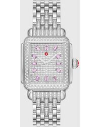 Michele - Limited Edition Deco Stainless Steel Pink Sapphire And Pave Diamond Watch - Lyst