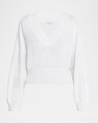 Brunello Cucinelli - Paillette Striped Linen-Cotton Knit V-Neck Sweater - Lyst