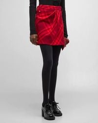 Burberry - Check Pleated Wool Mini Wrap Skirt - Lyst