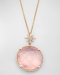 Lisa Nik - 18K Rose Round Pendant With North Star Bail And Diamonds - Lyst