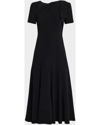 Roland Mouret - Shoulder Drape Short-Sleeve Light Cady Midi Dress - Lyst