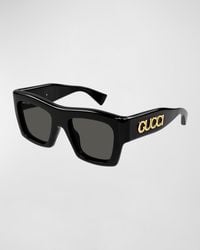 Gucci - Logo Acetate Rectangle Sunglasses - Lyst