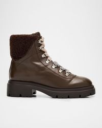 Stuart Weitzman - Hudson Lite Lace Shearling-Lined Leather Combat Boots - Lyst