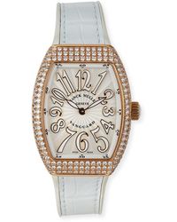 Franck Muller - Lady Vanguard 32mm 18k Rose Gold Diamond-bezel Watch W/ Alligator Strap, White - Lyst