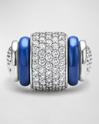 Lagos - Ceramic And Smooth Square Diamond Pave Ring In Marine Blue - Lyst