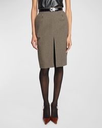 Saint Laurent - Check Front-Slit Pencil Skirt - Lyst