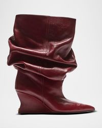 Balmain - Draped Leather Wedge Ankle Boots - Lyst