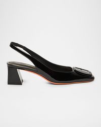 Santoni - Lemon Patent Buckle Slingback Pumps - Lyst