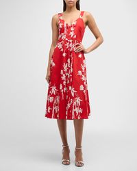 Marella - Sleeveless Floral-Print A-Line Midi Dress - Lyst