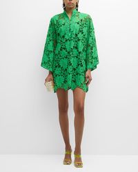 La Vie Style House - High-Collar Embroidered Floral Lace Mini Caftan - Lyst