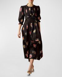 Cynthia Rowley - Pintuck Floral-Print Blouson-Sleeve Midi Dress - Lyst