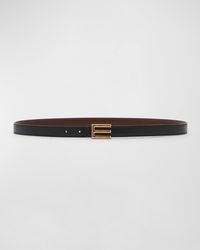 Etro - E-Monogram Reversible Leather & Brass Skinny Belt - Lyst