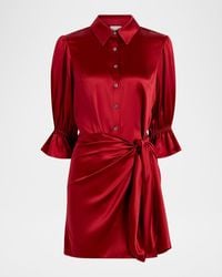 Cinq À Sept - Fabbie Draped Mini Silk Shirtdress - Lyst