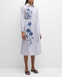 Misook - Striped Floral-Embroidered Midi Shirtdress - Lyst