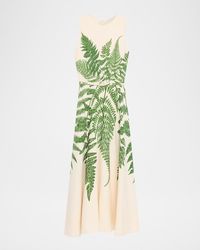 Oscar de la Renta - Fern-Print Double-Face Wool Sleeveless Midi Day Dress With Belt - Lyst