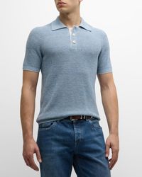 Brunello Cucinelli - Cotton-Linen Melange Ribbed Polo Shirt - Lyst