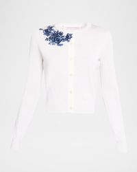Carolina Herrera - Floral Embroidered Crewneck Cardigan - Lyst