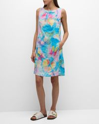 120% Lino - Sleeveless Butterfly-Print Linen Mini Dress - Lyst