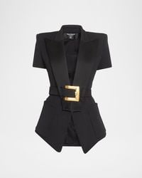 Balmain - Wool Blazer With Decorative Belt - Lyst