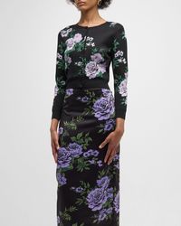 Carolina Herrera - Floral Silk Knit Crewneck Crop Cardigan - Lyst