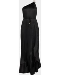 MILLY - Mariah One-Shoulder Pleated Satin Maxi Dress - Lyst