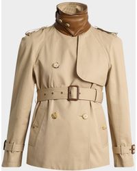 Chloé - Leather-Collar Double-Breasted Short Trench Coat With Belt - Lyst