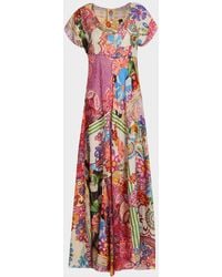 Johnny Was - Patchwork Floral-Print Silk Maxi Dress - Lyst