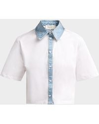 SER.O.YA - Kelsie Stretch-Cotton Denim-Trim Top - Lyst