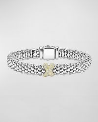 Lagos - Silver Caviar Bracelet With 18k Diamond X - Lyst