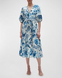 Figue - Joyce Floral-print Puff-sleeve Midi Dress - Lyst