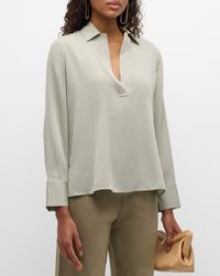 Vince - Long-Sleeve Silk Pullover Polo Top - Lyst