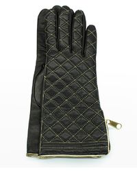 Portolano - Diamond Quilted Cashmere-lined Zip Gloves - Lyst