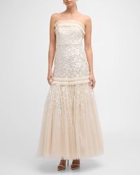 Needle & Thread - Regal Rose Strapless Floral Sequin Tulle Gown - Lyst