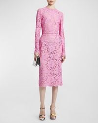 Dolce & Gabbana - Floral Lace Long-Sleeve Midi Dress - Lyst