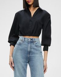Alice + Olivia - Trudy Cropped Pleated Blouson-Sleeve Top - Lyst