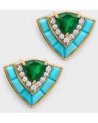Emily P. Wheeler - Tiered Stud Earrings In 18k Yellow Gold With Emeralds, Diamonds And Turquoise - Lyst
