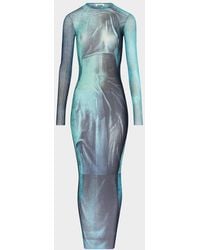 Jean Paul Gaultier - Water-Print Mesh Long-Sleeve Midi Dress - Lyst