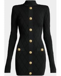 Balmain - Long-Sleeve Buttoned Knit Mini Dress - Lyst