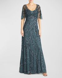 THEIA - Lavinia Sequin A-Line Cape Gown - Lyst