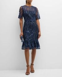 MILLY - Flounce Sequin-Embroidered Midi Dress - Lyst