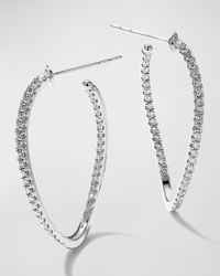 Memoire - 18k White Gold Diamond J-twist Hoop Earrings - Lyst