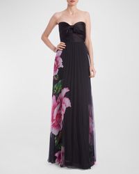 ONE33 SOCIAL - Pleated Strapless Floral-Print Bow-Front Gown - Lyst
