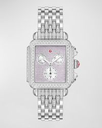 Michele - Deco Diamond Dial And Pave Pink Sapphire Watch - Lyst