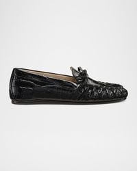 Stuart Weitzman - Britt Croc-Embossed Leather Bow Loafers - Lyst