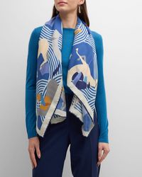 Rani Arabella - Cashmere And Silk Polo Printed Scarf - Lyst