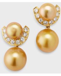 Pearls By Shari - 18k Yellow Gold South Sea Pearl And Diamond Earrings - Lyst