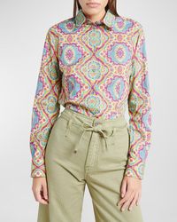 Etro - Medallion-print Long-sleeved Cotton Collared Shirt - Lyst