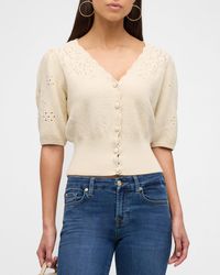 7 For All Mankind - Short-Sleeve Western Pointelle Cardigan - Lyst