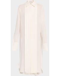 Michael Kors - Pleated Placket Silk Georgette Midi Shirtdress - Lyst